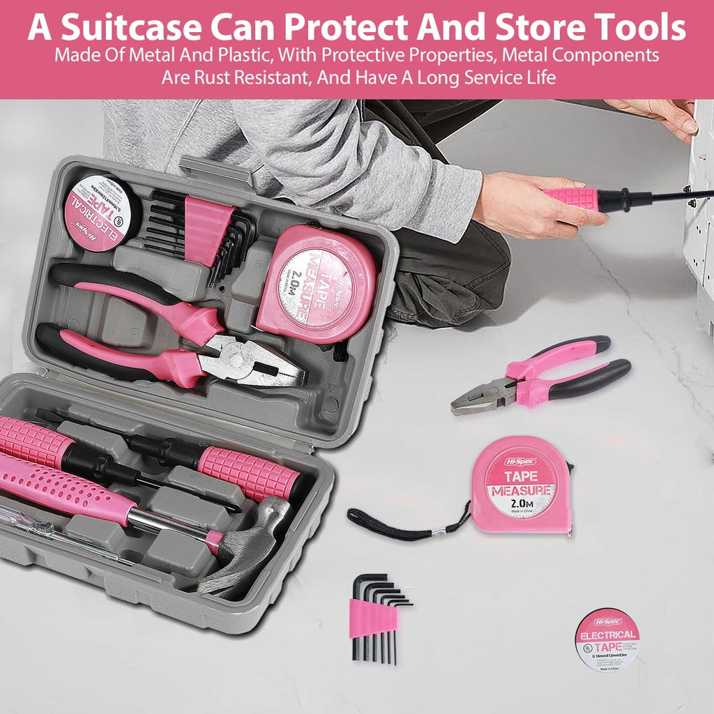 Tool Set,Home Repair Tool Kit,Pink Tool Set for Women,with Case,Steel,Pink,1.58 lbs - Image 4