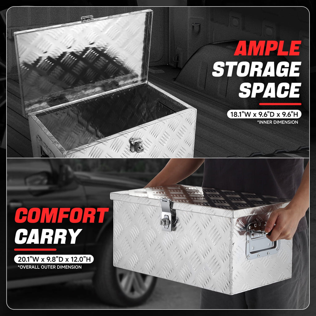 DNA Motoring 20"x10"x12" Aluminum Pickup Truck Trailer Trunk Bed Tool Storage Box w/ Side Handle - Image 3
