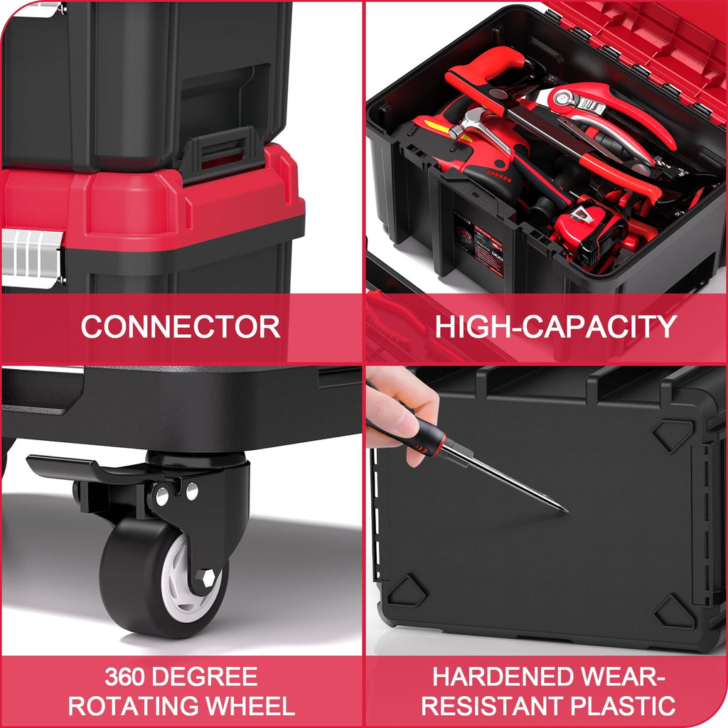 3-Tier & Cectable Rolling Tool Box with Lock | 17" Large Portable Tool Organizer System on Wheels for Garage & Profes... - Image 5