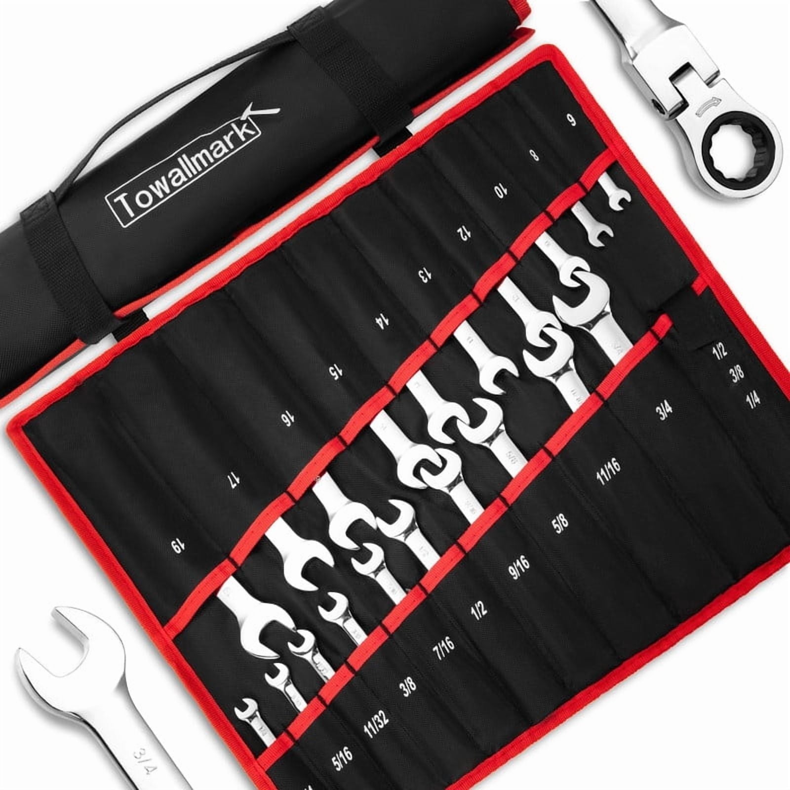20 PCS Flex Head Ratcheting Wrench Set, Professional Ratchet Wrench Kit With 72 Tooth CR-V Steel, Roll Up Pouch, SAE ... - Image 2
