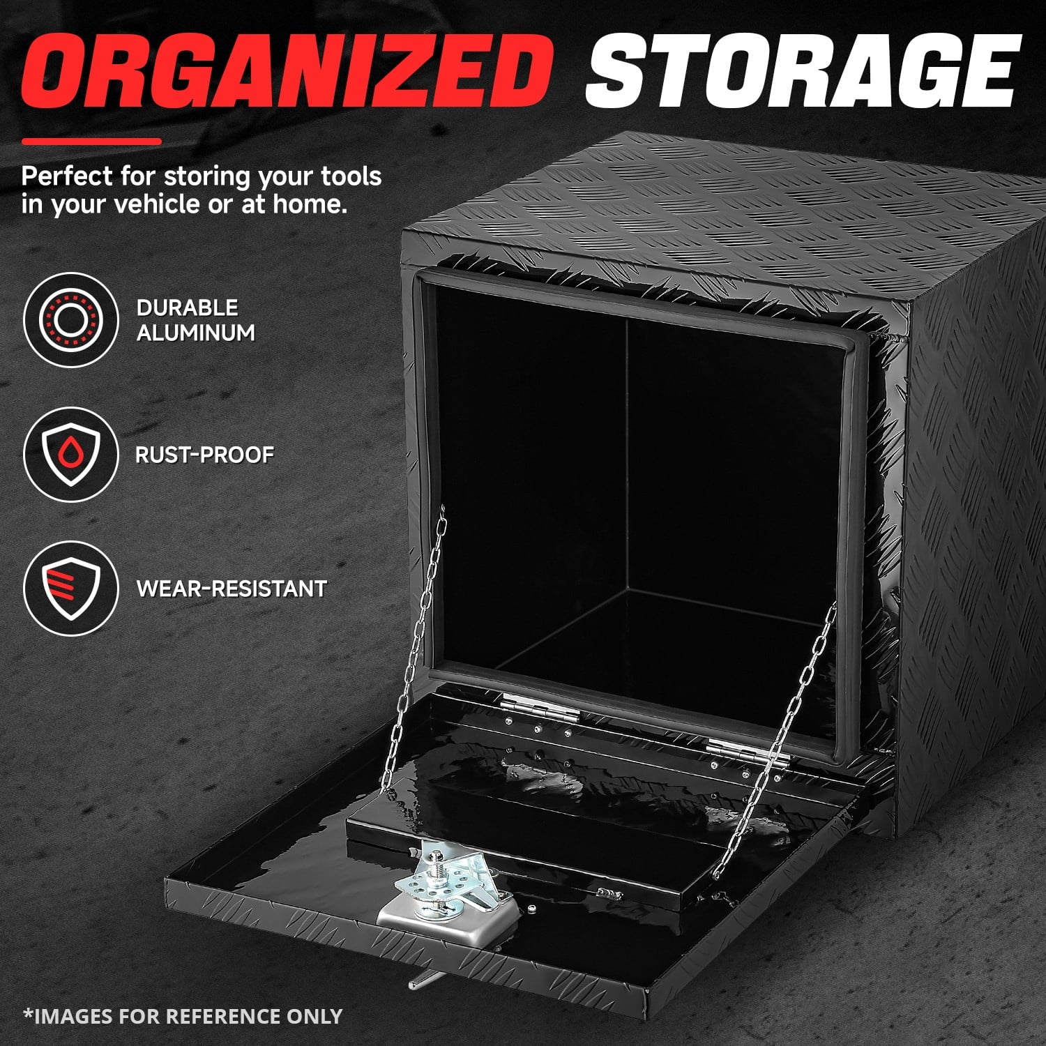 18" 17.7"x18" Aluminum Tool Box Pickup Truck Bed RV Trailer Storage w/Lock & Key Black - Image 4
