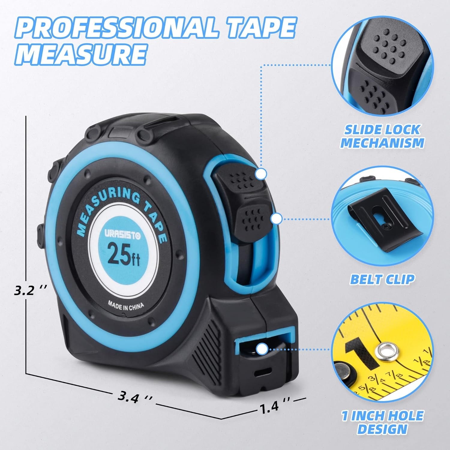 with Fractions 1/8, Retractable Measuring , Easy to Read, Rubber Protective Casing and Shock Absorbent Case for Carpe... - Image 5