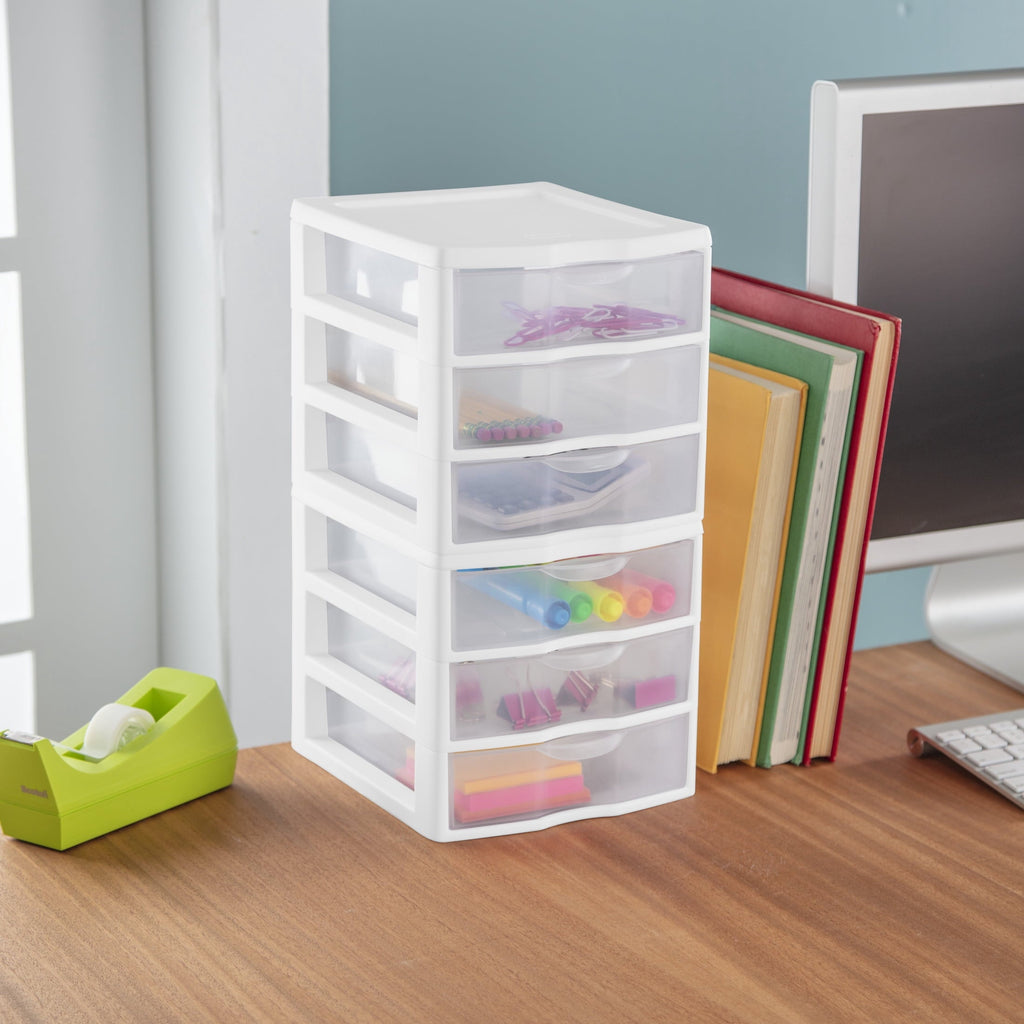 , 3 Drawer Clear Storage Bin, Desktop Drawer Storage Container, White