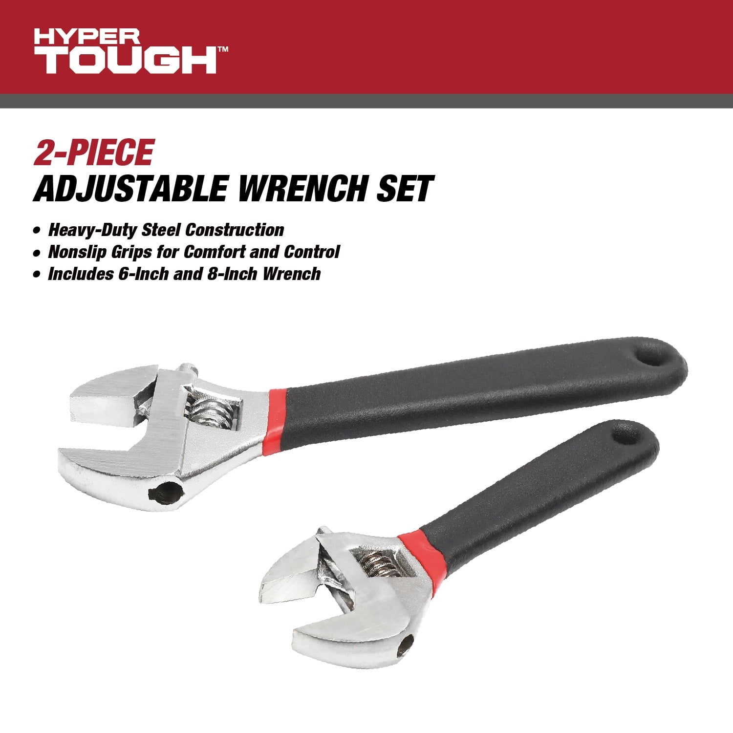 2-Piece Adjustable Wrench Set with Comfort Handles, 6-inch & 8-inch - Image 2