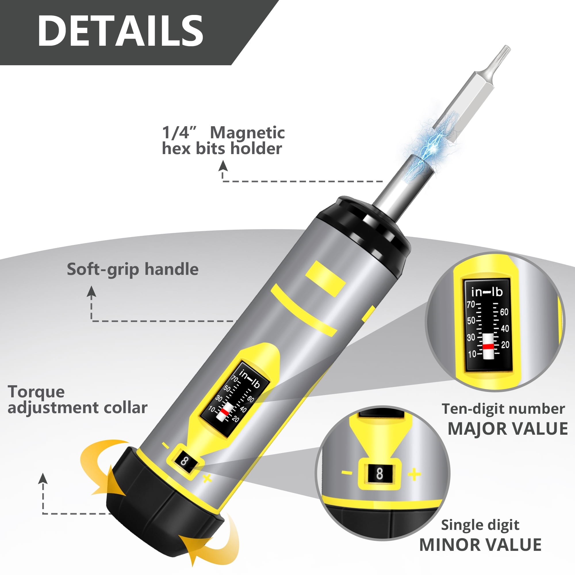 Torque Screwdriver Set 10-70 in-lb Adjustable Torque Driver with 12 S2 Bits, Click-Type Inch Pound Torque Wrench for ... - Image 4