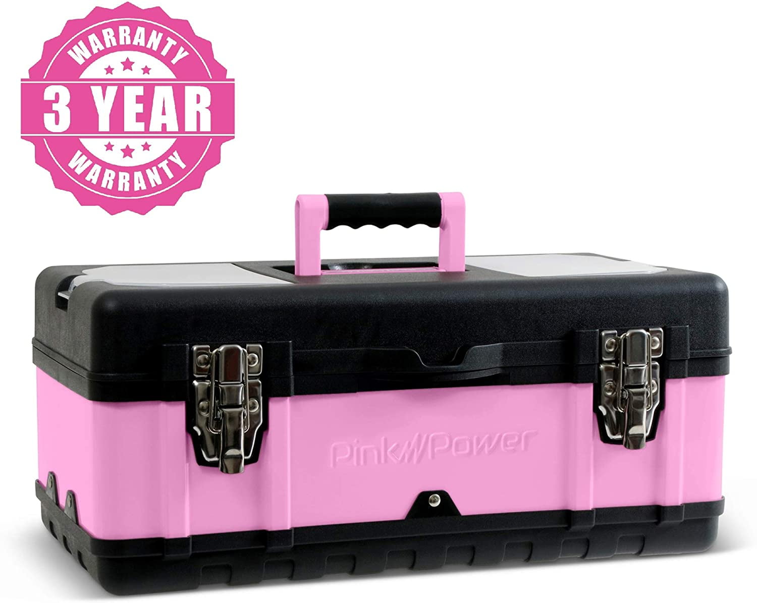 Tool Box for Women - 18" Small Metal & Plastic Portable Lightweight Locking Empty Toolbox Chest - Craft Tote Storage ... - Image 2