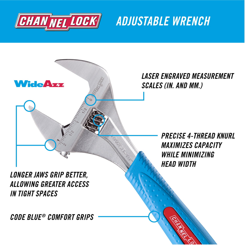 CODE BLUE WideAzz Adjustable Wrench Set, Includes Jaw Capacity of 1.34, 2-inch, 2 pieces (WS-) - Image 2