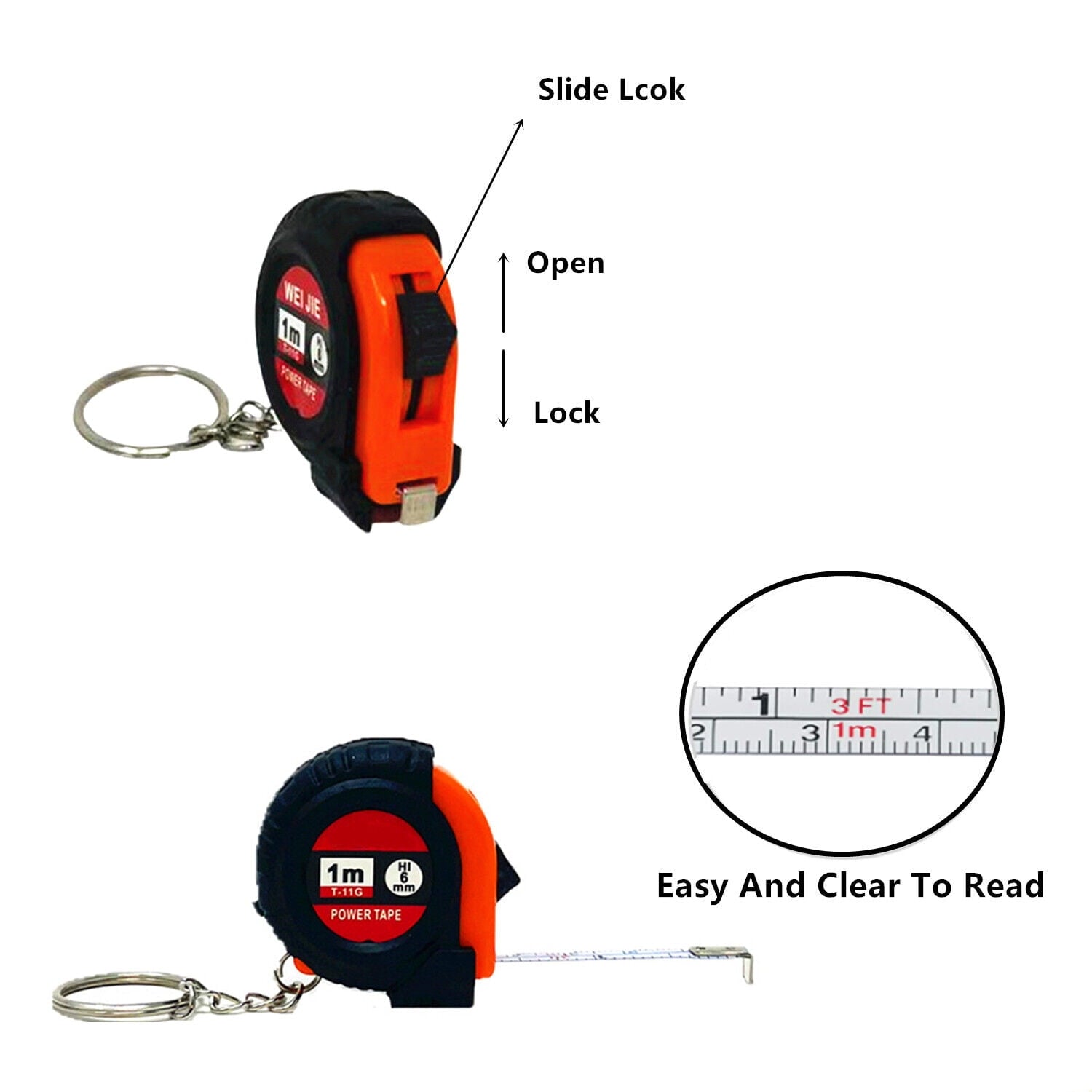 12 Pieces 1m/3ft Mini Keychain Portable Retractable Steel Tape Metric/Inch Measuring Tape Ruler Slide Lock for Body M... - Image 3