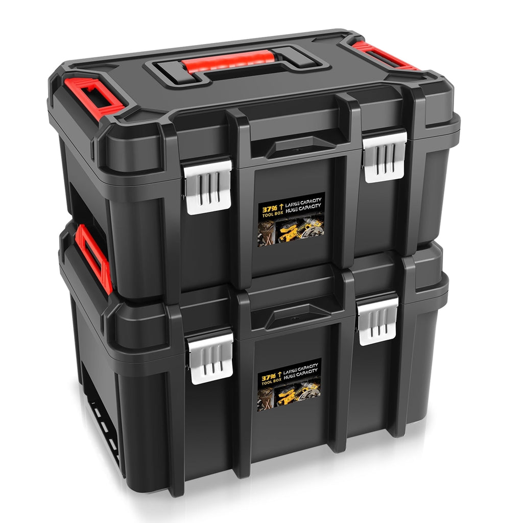 2pcs Tool Boxes Set - Lockable Organizer Storage Portable Toolbox with Removable Tray for Workshop Garage & Household...