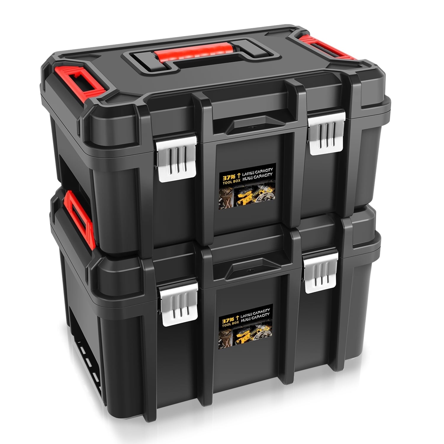 2pcs Tool Boxes Set - Lockable Organizer Storage Portable Toolbox with Removable Tray for Workshop Garage & Household...
