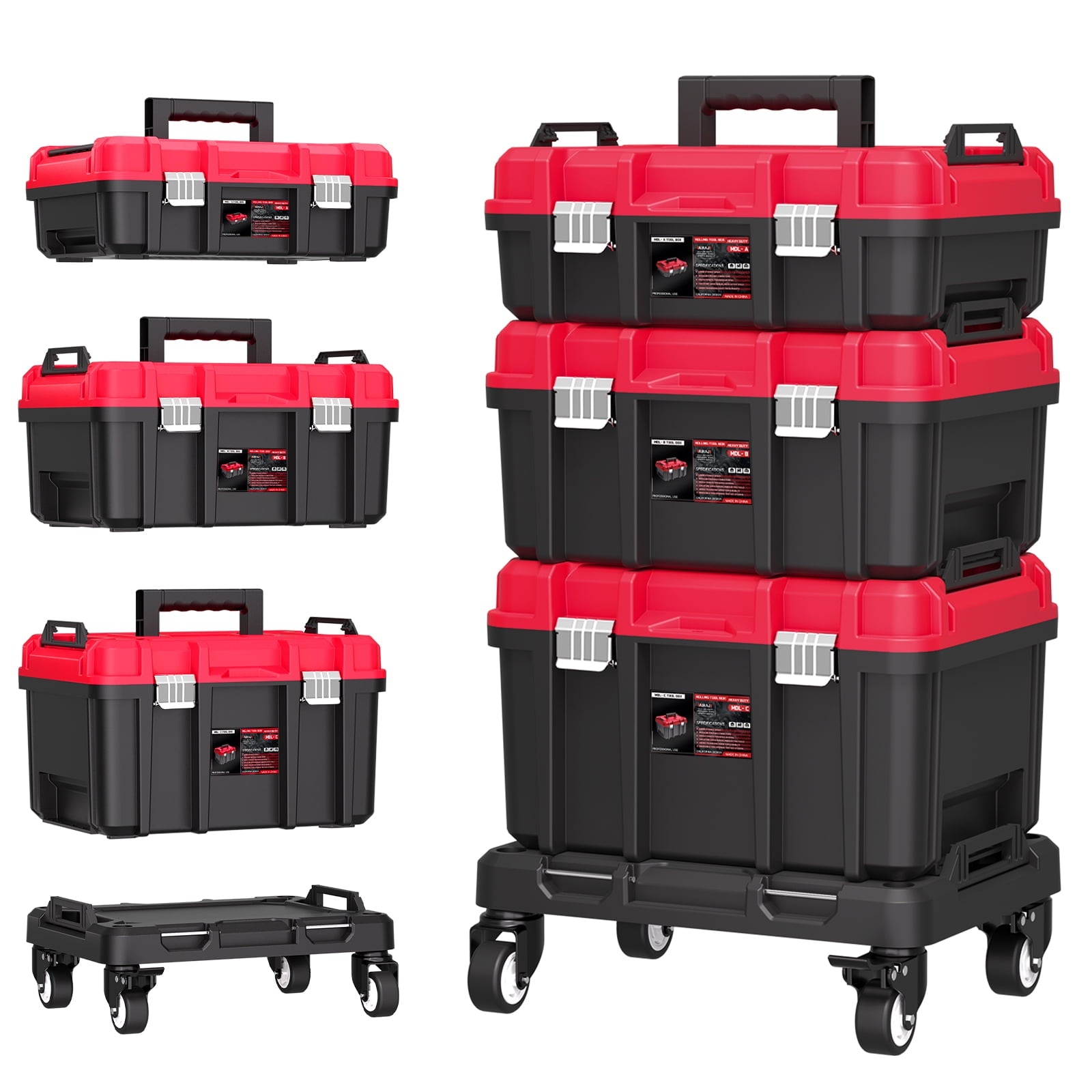 3-Tier & Cectable Rolling Tool Box with Lock | 17" Large Portable Tool Organizer System on Wheels for Garage & Profes...