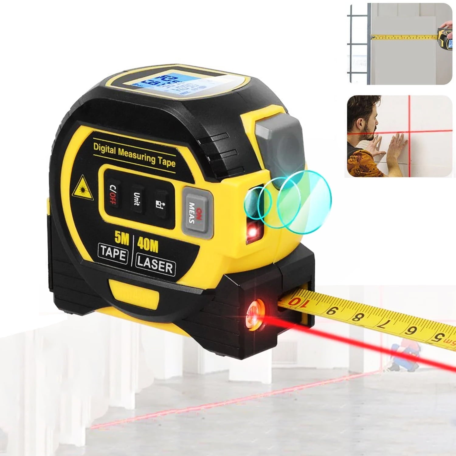 3 in 1 Digital Laser Tape Measure, 130ft/40m Laser Distance Meter, Auto Lock Measuring Tape Range Finder for Construc...