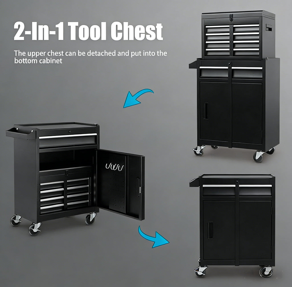 ARTMAN 5-Drawer Rolling Steel Tool Storage Chest,2-IN-1  Tool Cabinet with Lockable Wheels and Sliding Drawers for Garage Workshop Rapair Sh - Image 2
