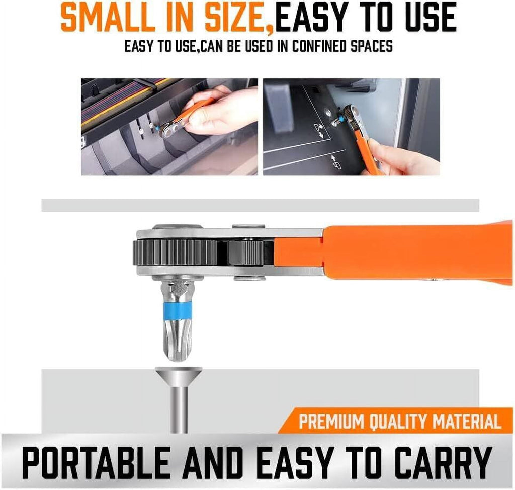 Ratcheting Right Angle Screwdriver Hex Drive 90 Degree Offset + 10PCS Bits Set - Image 3