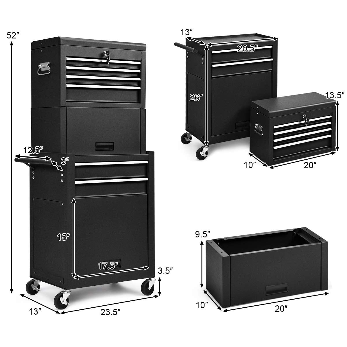 NIGSQJB 3-In-1 Tool Chest on Wheels with 6 Drawers, 52"H Tool Storage Cabinet with Auto Locking System,Detachable Top,Tool Box Organizer for - Image 5