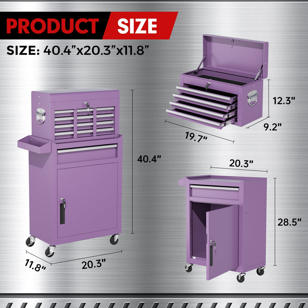 SUNCROWN 5-Drawer Rolling Tool Chest, Storage Cabinet with Detachable Top Tool Box, Tool Chest with Universal Lockable Wheels, Metal Tool Ca - Image 4