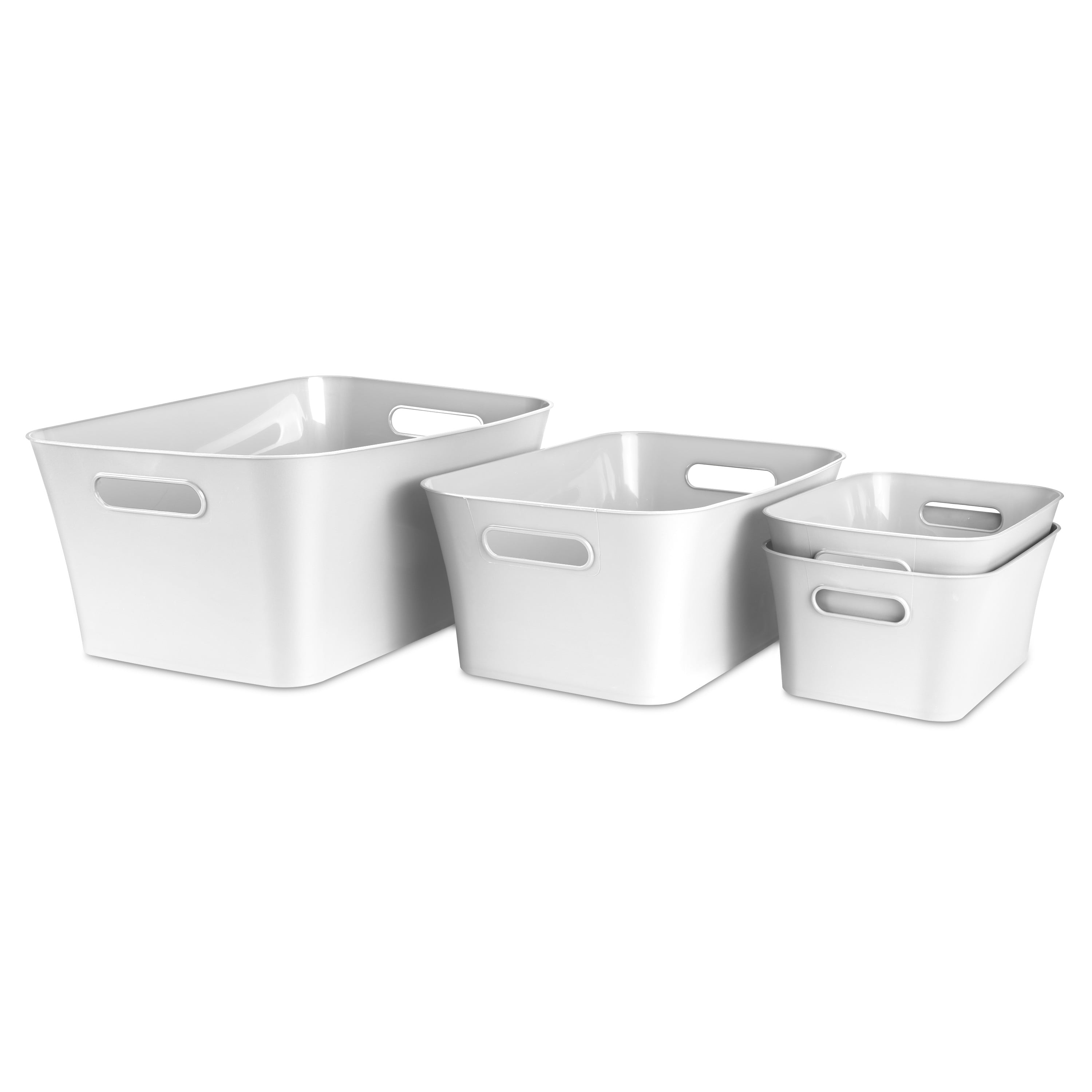 Medium White Plastic Storage Bin, 13.8 in x 9.5 in x 5.8 in