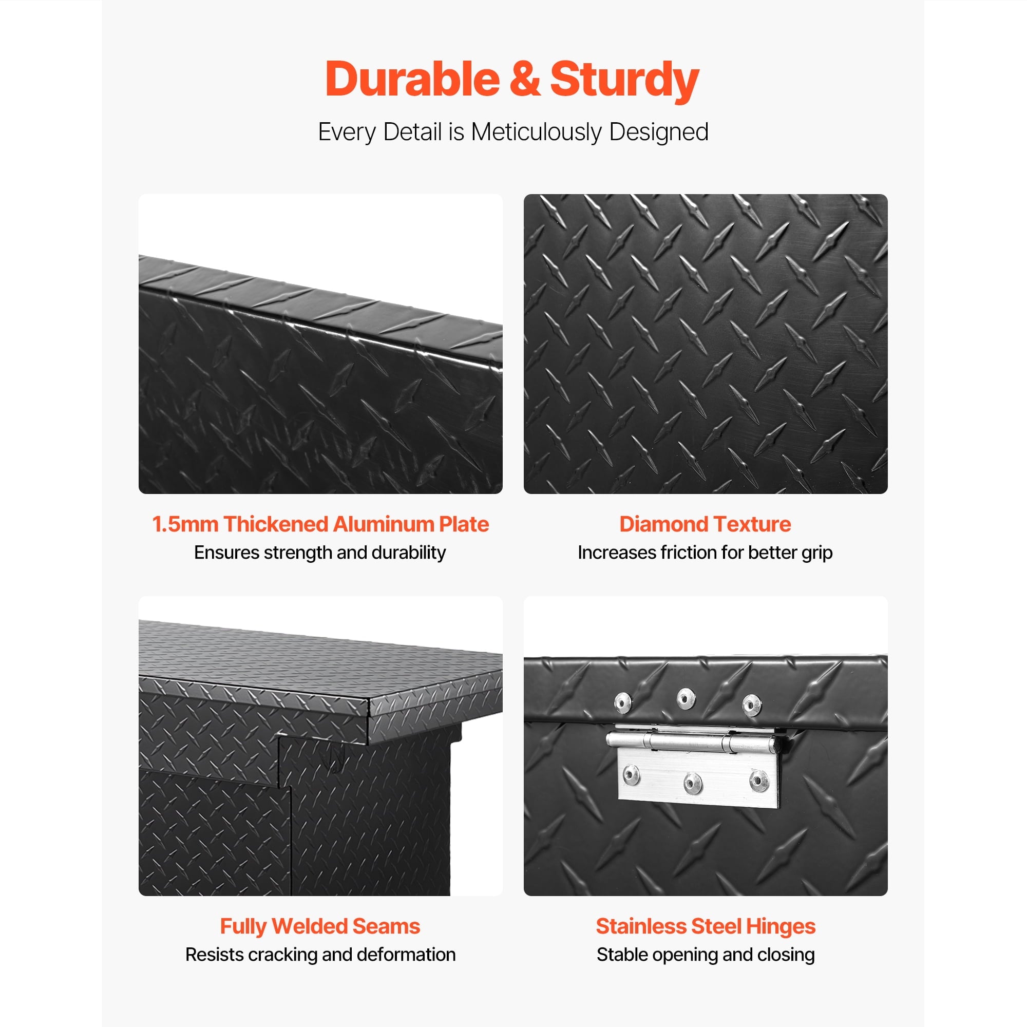 Aluminum Crossover Truck Tool Box, 69x20x18 In, Durable Storage Organizer with Diamond Pattern, Waterproof Lockable T... - Image 2