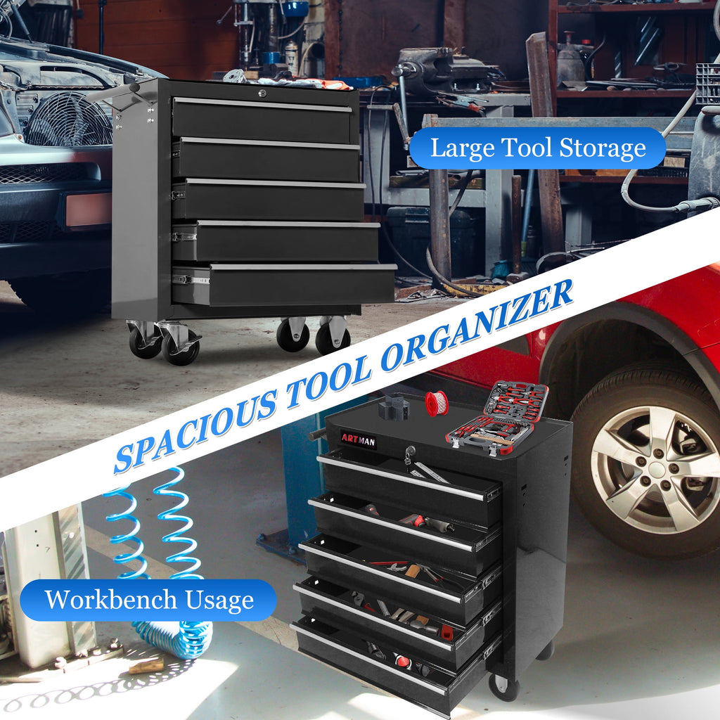 on Wheels, 5-Drawer Rolling Box with Workbench Top, Multifunctional Storage Organizer for Garage, Warehouse, Workshop - Image 4