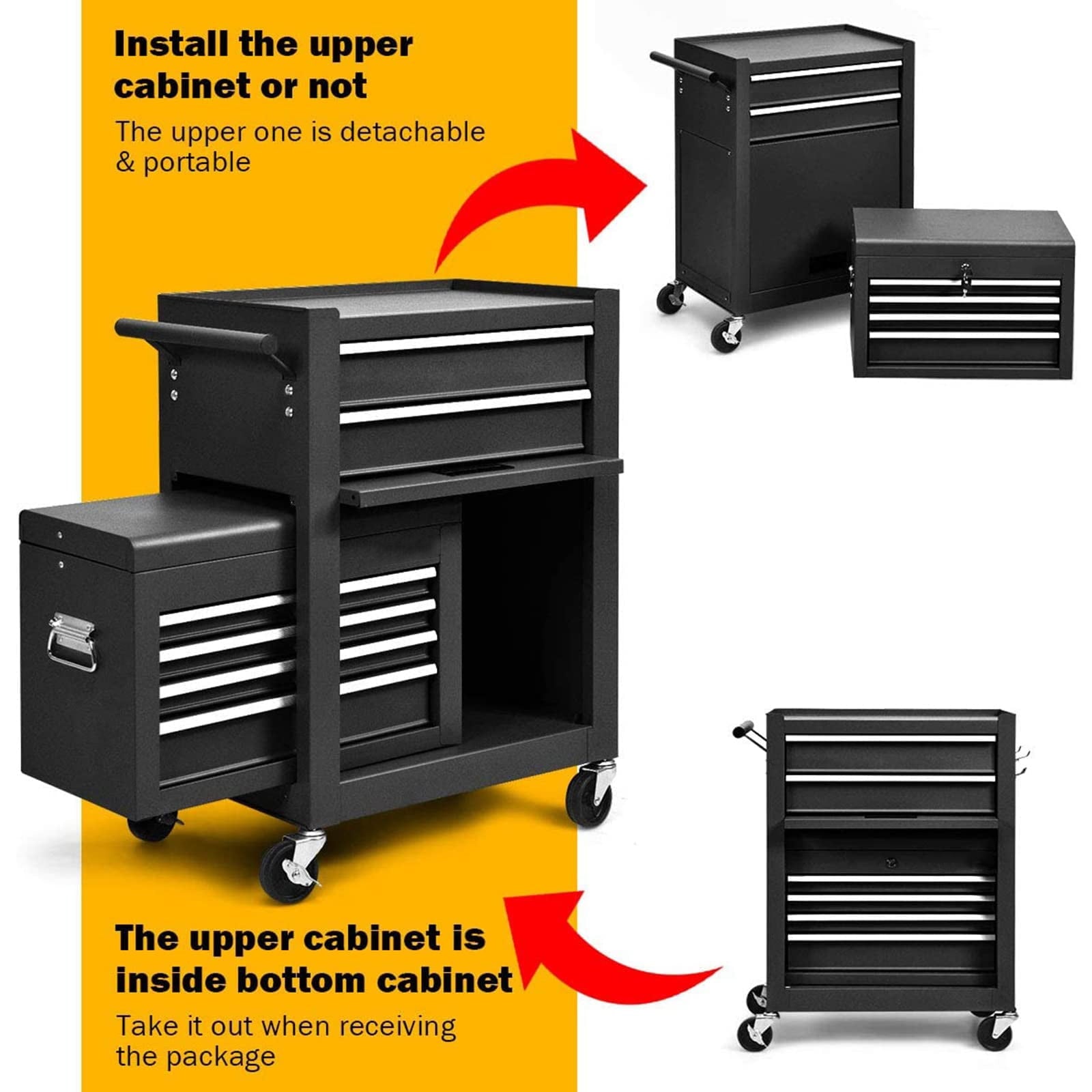NIGSQJB 3-In-1 Tool Chest on Wheels with 6 Drawers, 52"H Tool Storage Cabinet with Auto Locking System,Detachable Top,Tool Box Organizer for - Image 3