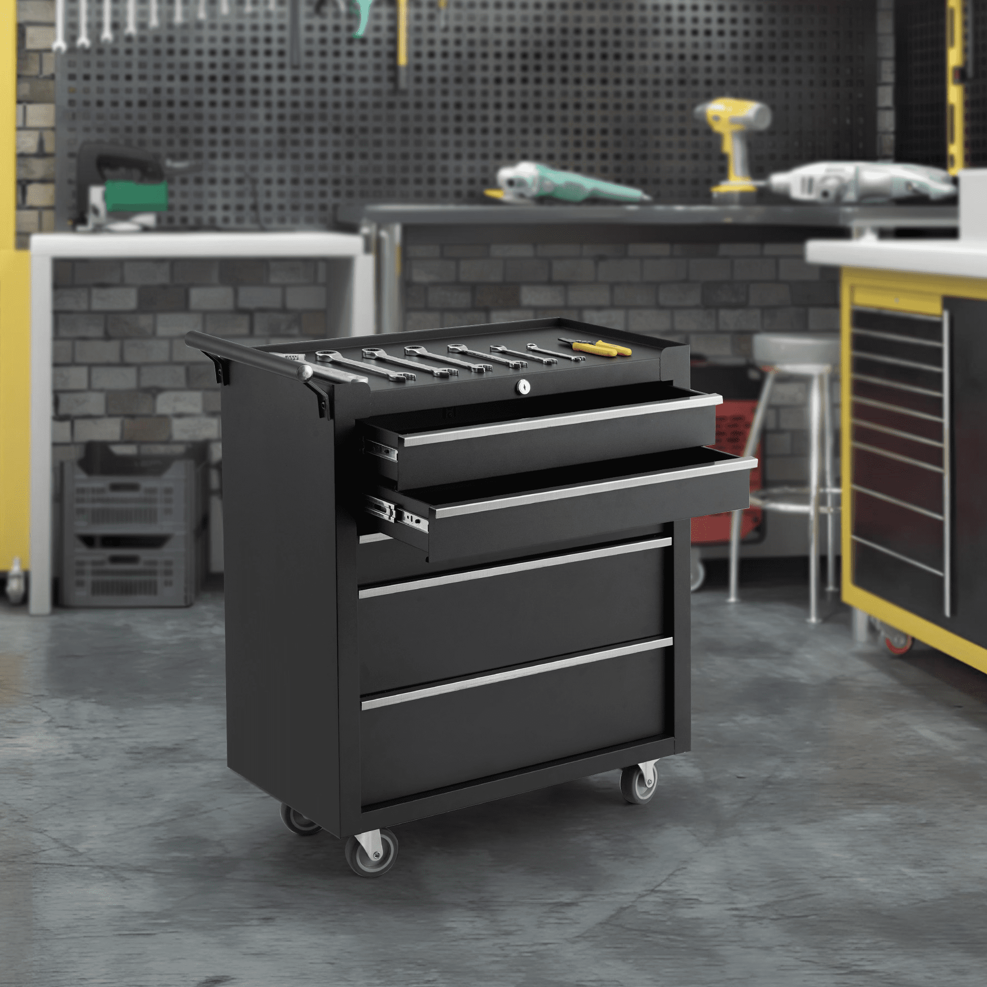 5-Drawer Rolling Tool Chest with Wheels & Lock System, Portable Tool Box Storage for Workshop, Garage, Warehouse, Black - Image 6