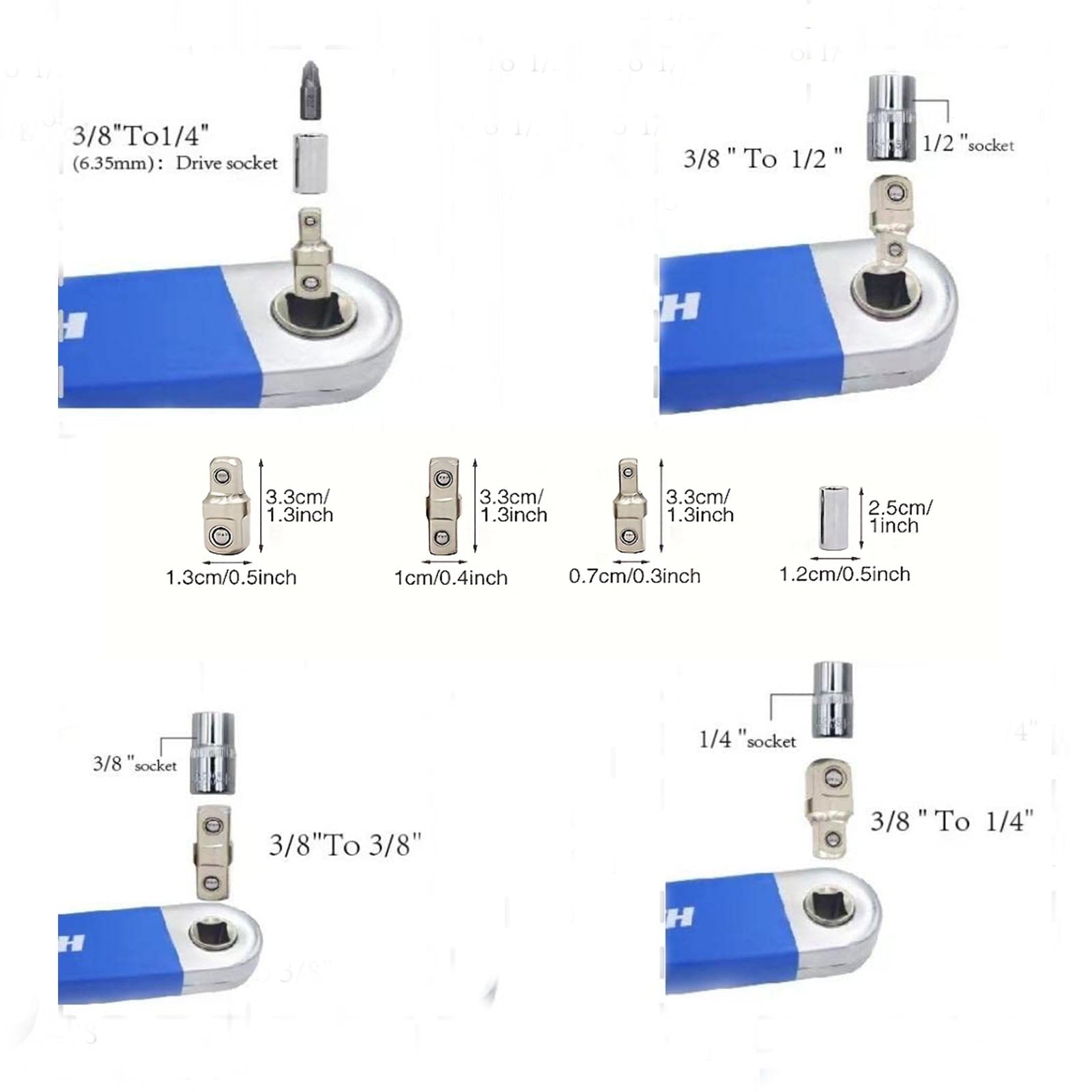 wrench, Tight Reach Wrench Set, with 1/2", 1/4" and 3/8" Square Drive Adapters, Universal s Wrench 1Set - Image 3