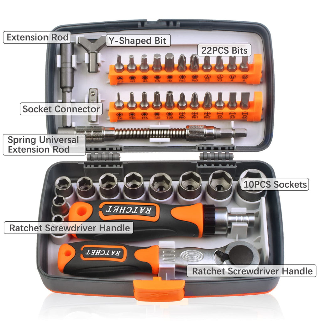 ETEPON 38 in 1 Ratchet Screwdriver Set with Sockets, Magnetic Tips, Rotating Handle, Universal Joint & Storage Case for Electronics, Car, Bi - Image 5