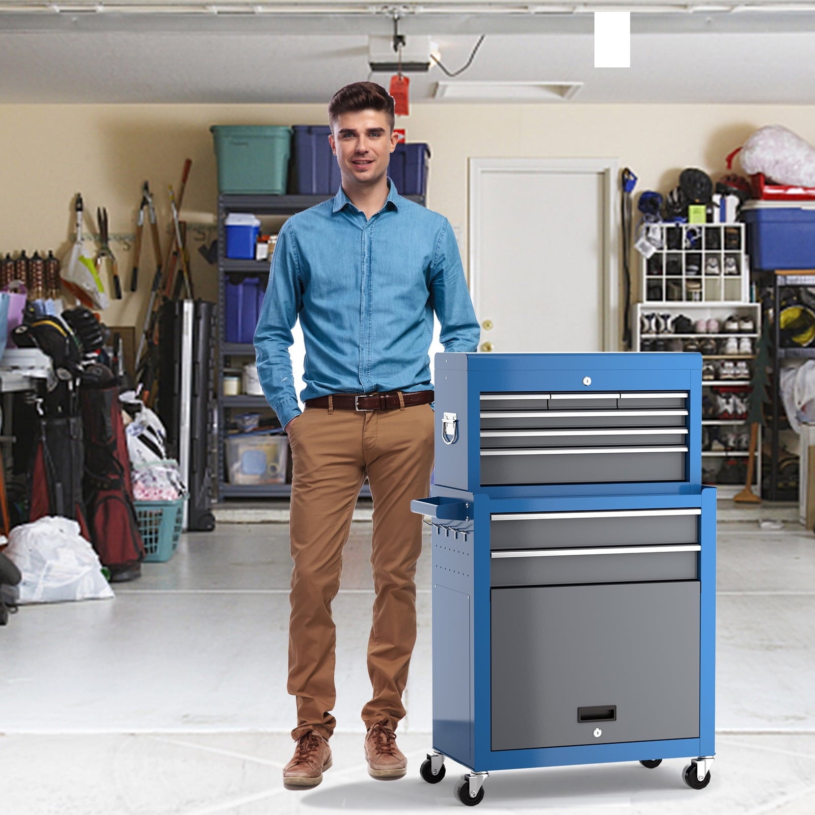Large Rolling Toolbox, Detachable,Lockable with Parking Brake, 8-Drawer Professional Toolbox Top Cabinet, Heavy-Duty ... - Image 4
