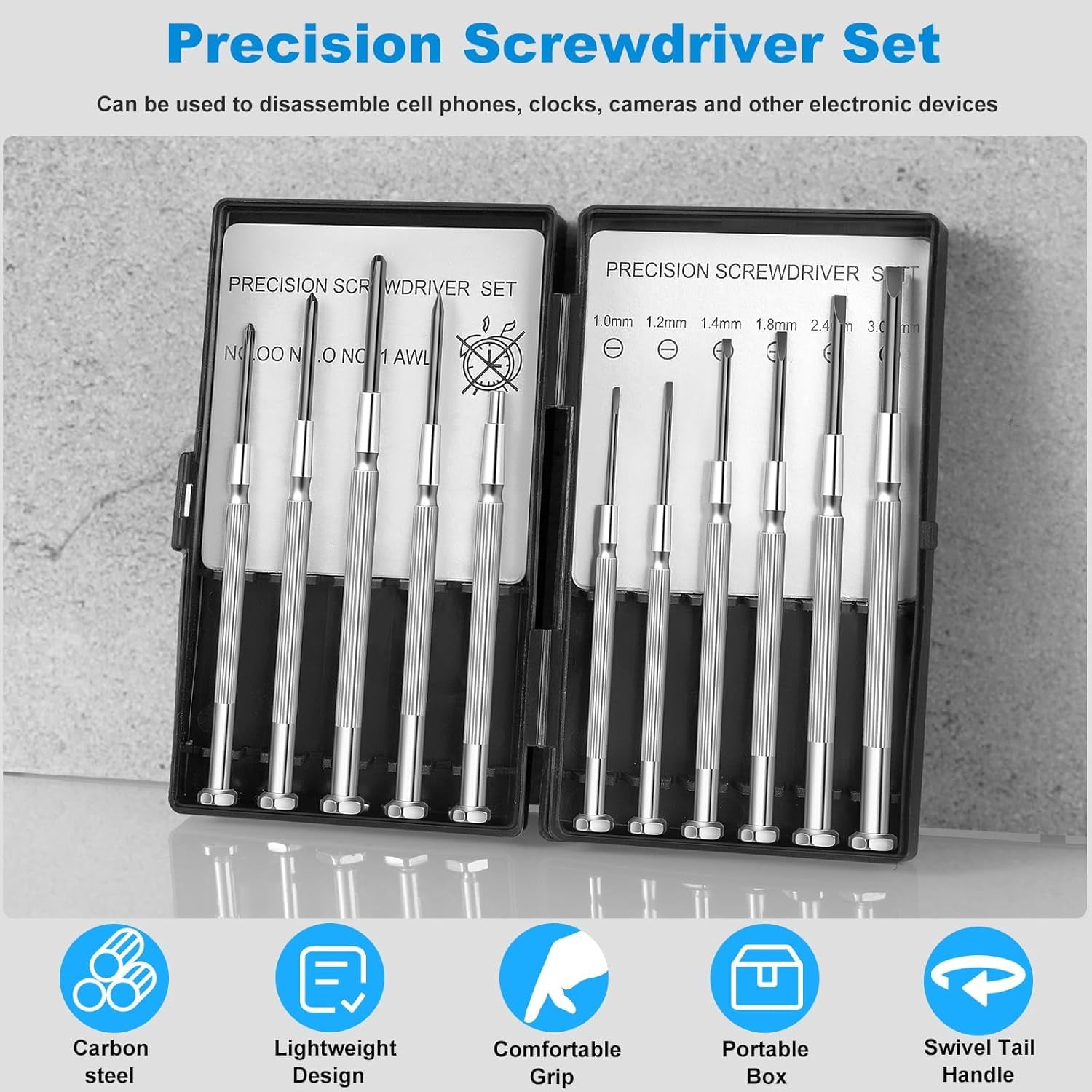 Rongsi 11 Pcs Small Precision Screwdriver Set, Tiny Screwdriver Set, Mini Screw Driver Kit with Slotted and Phillips Heads, Ideal for Watch, - Image 3