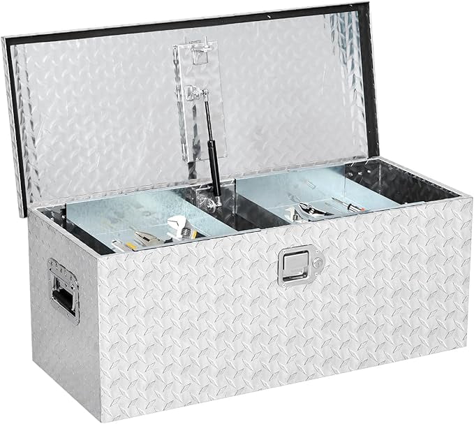 36'' Tool Box, Heavy Duty Aluminum with Sliding Shelf, Diamond Plate ToolBox for Pick Up RV Trailer, Trailer Toolbox ...