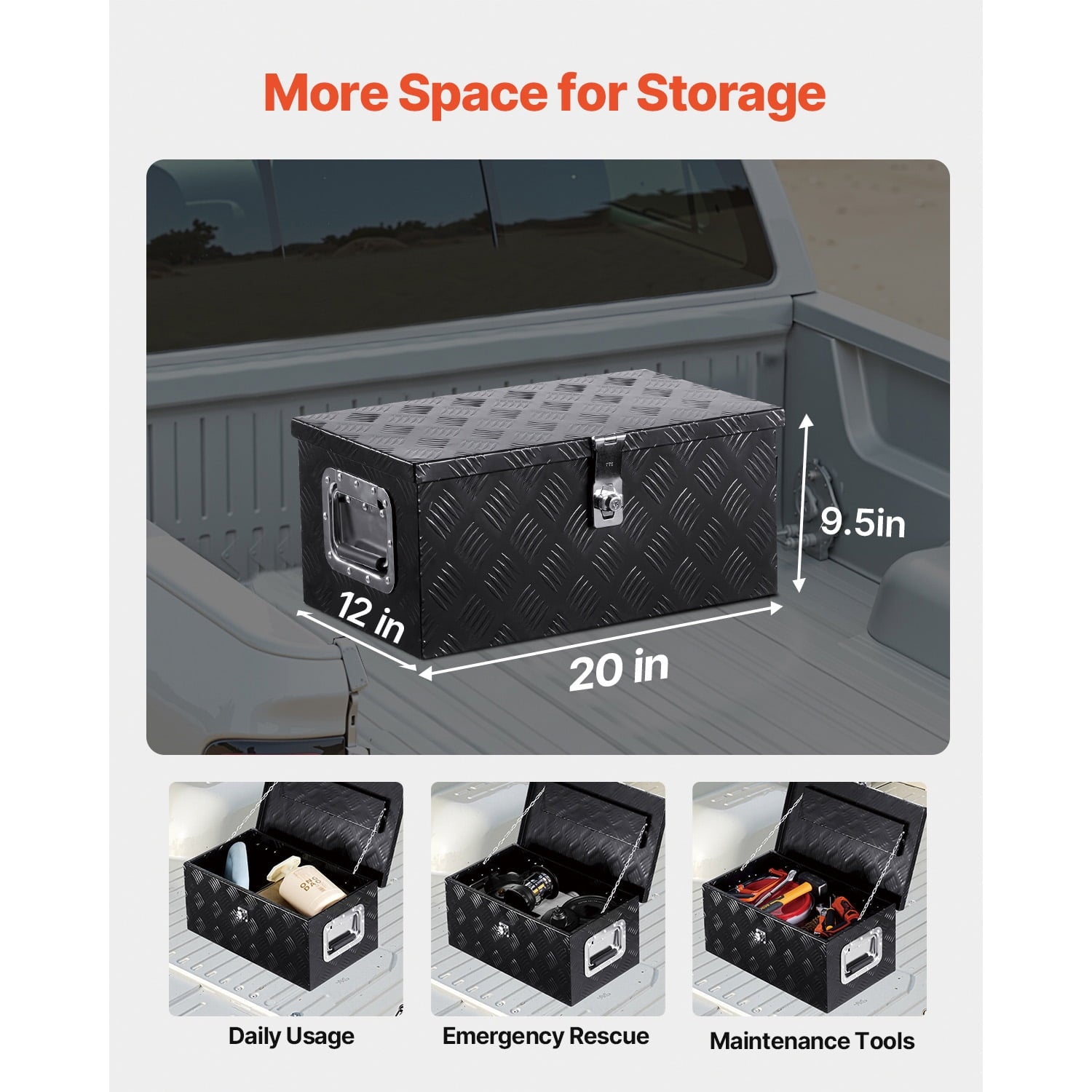 KFFKFF Durable Aluminum Truck Bed Tool Box, Textured Storage Box with Side Handle and Lock Keys, Organizer Chest for Trailer, Pickup, Truck - Image 2
