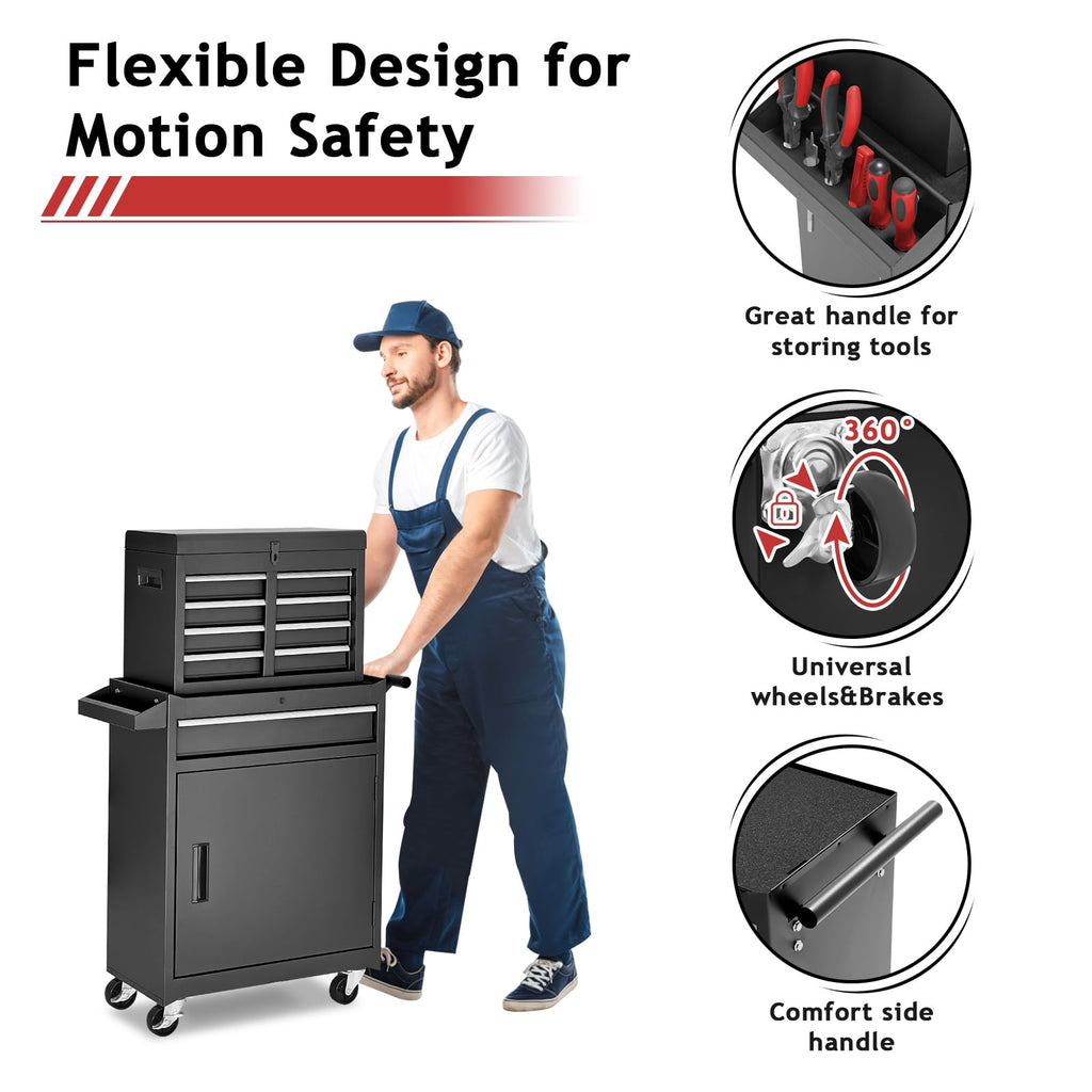 NETAJE Metal Tool Chest, 2 in 1 Steel Rolling Tool Box & Cabinet On Wheels for Garage, Detachable Top Tool Box and Lockable Wheels Metal Too - Image 3