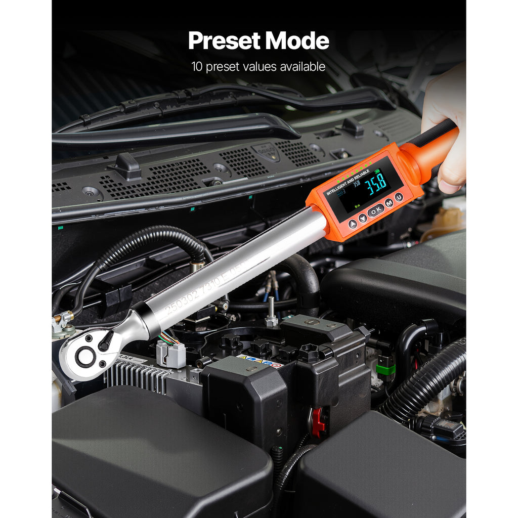 Digital Torque Wrench Set, 2 Pieces, 1/2 and 3/8 Inch Drive, 72-Tooth, 2% Precision Electronic Wrench with Preset Fun... - Image 5