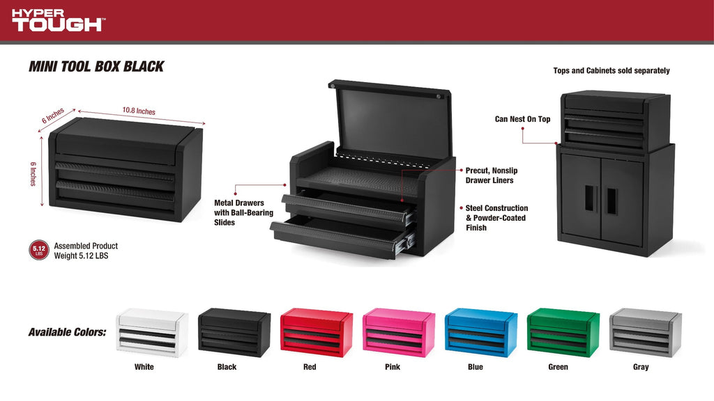 Mini 10-Inch 2-Drawer Steel Toolbox – Black - Image 4