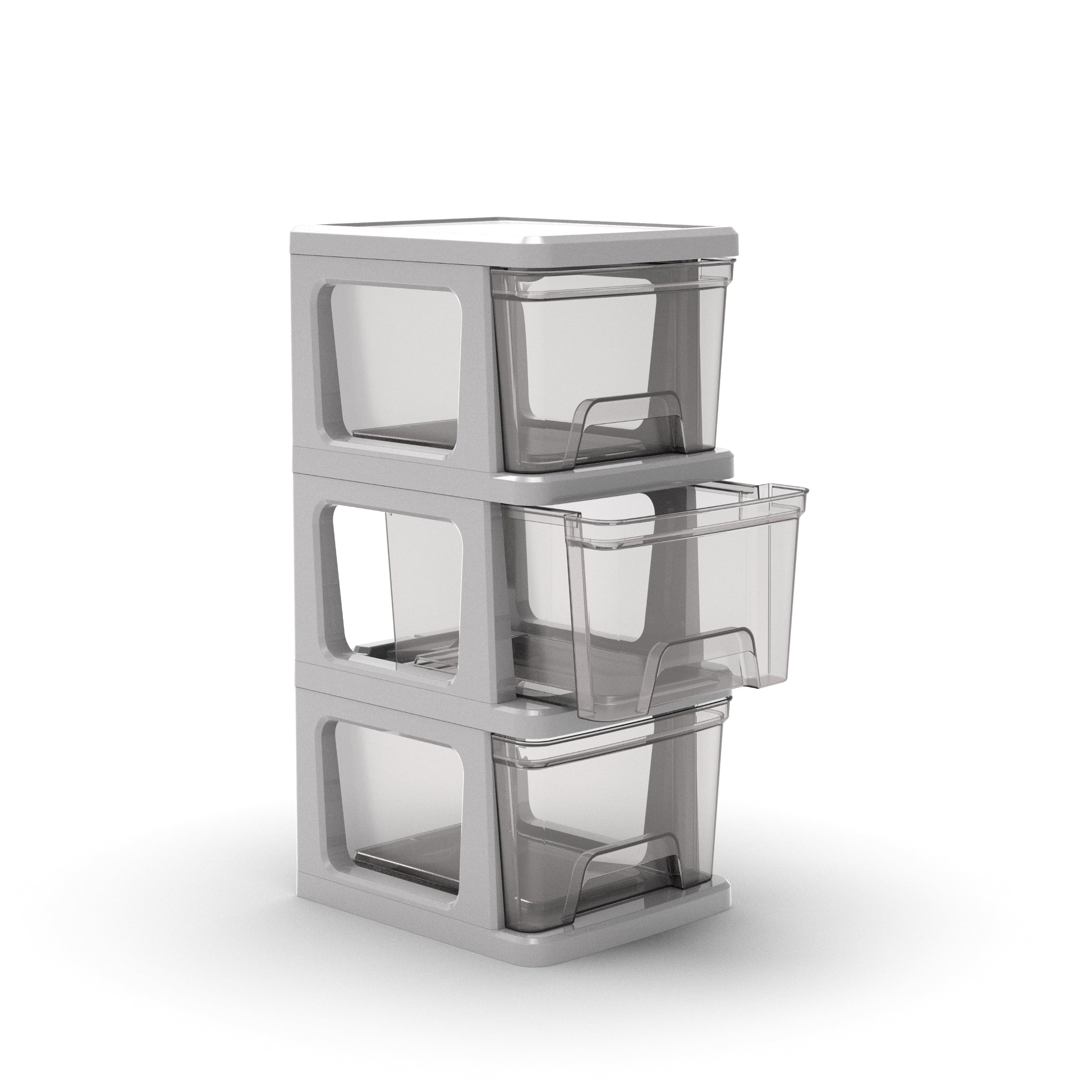 Knock Down Medium Storage Cart with Drawers, Silver Plastic