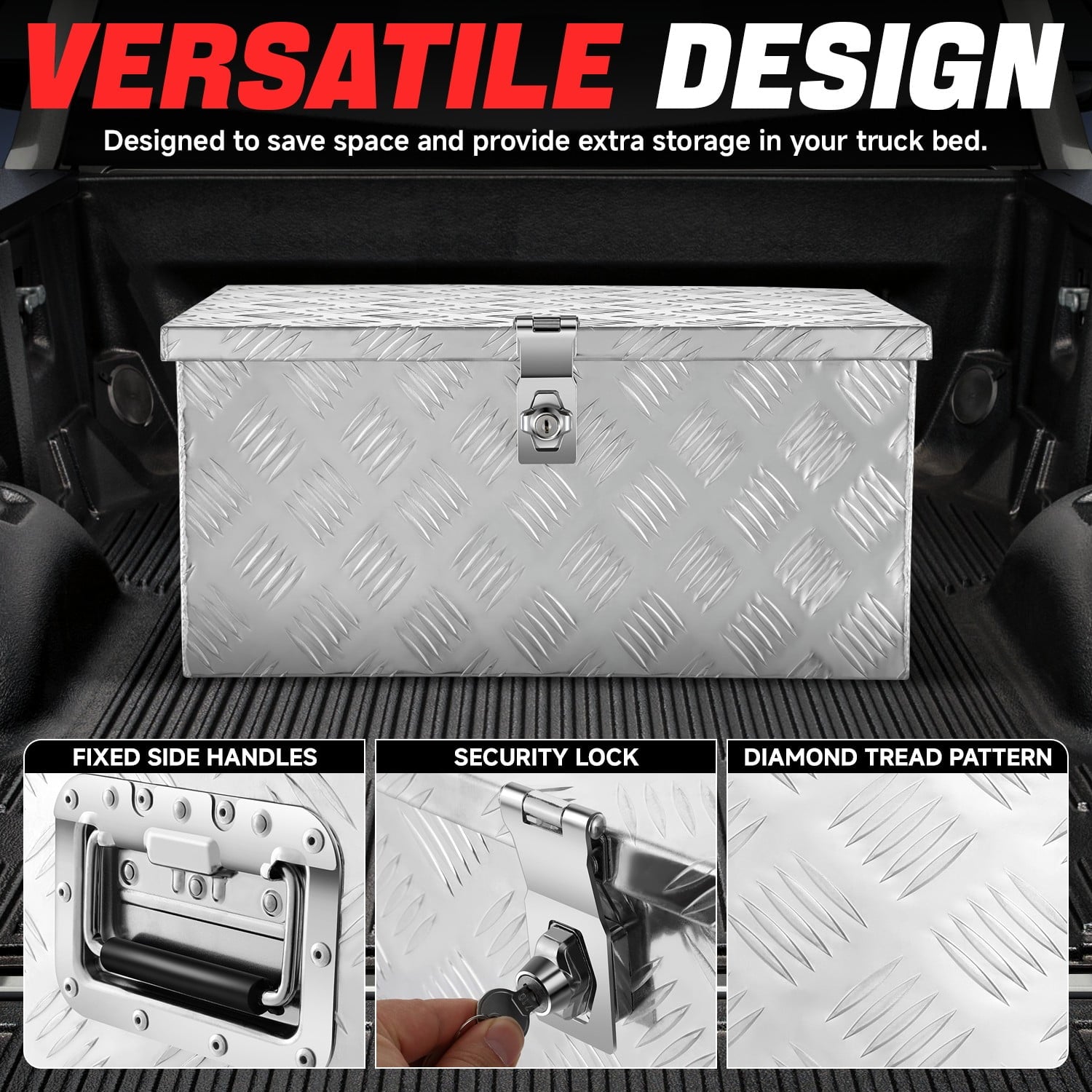 DNA Motoring 20"x10"x12" Aluminum Pickup Truck Trailer Trunk Bed Tool Storage Box w/ Side Handle - Image 2