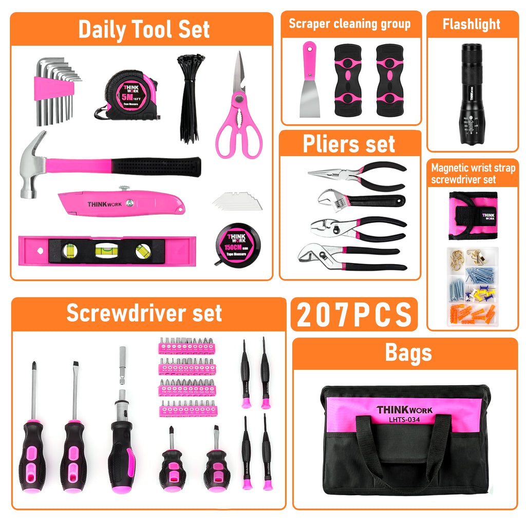 Pink Tool Set- 207 Piece Lady's Portable Home Repairing Tool Kit - Image 4