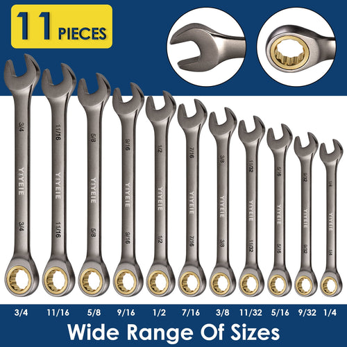 11Pcs Set , 1/4“-3/4”, Combination Set in Cr-V Steel with Storage Pouch - Image 2