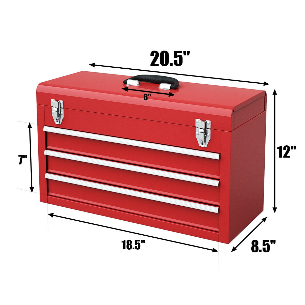 Portable Tool Chest Box Storage Cabinet Garage Mechanic Organizer 3 Drawers Red - Image 3