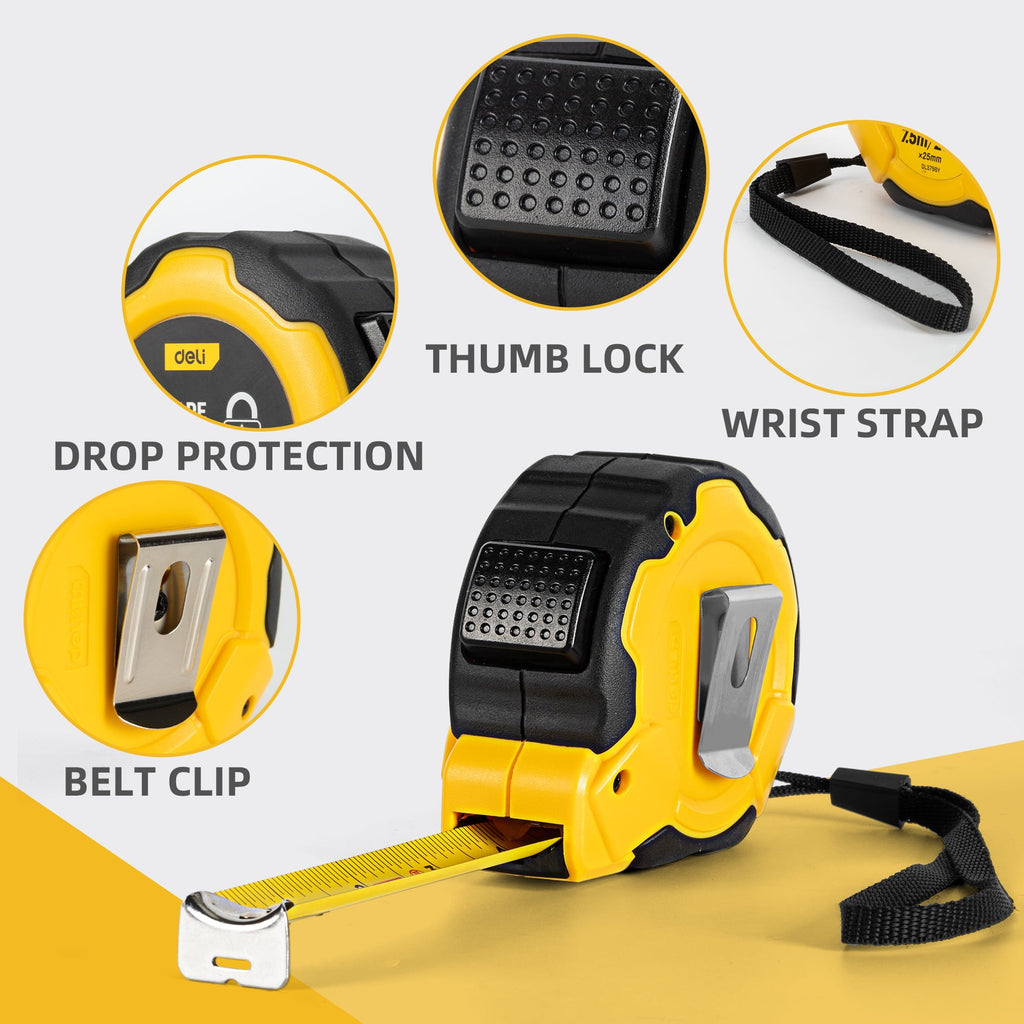 Auto-Lock Steel Tape Measure,Heavy-duty Rubberized Retractable Measuring Tape with Self-Locking, Easy Read Tape Measu... - Image 3
