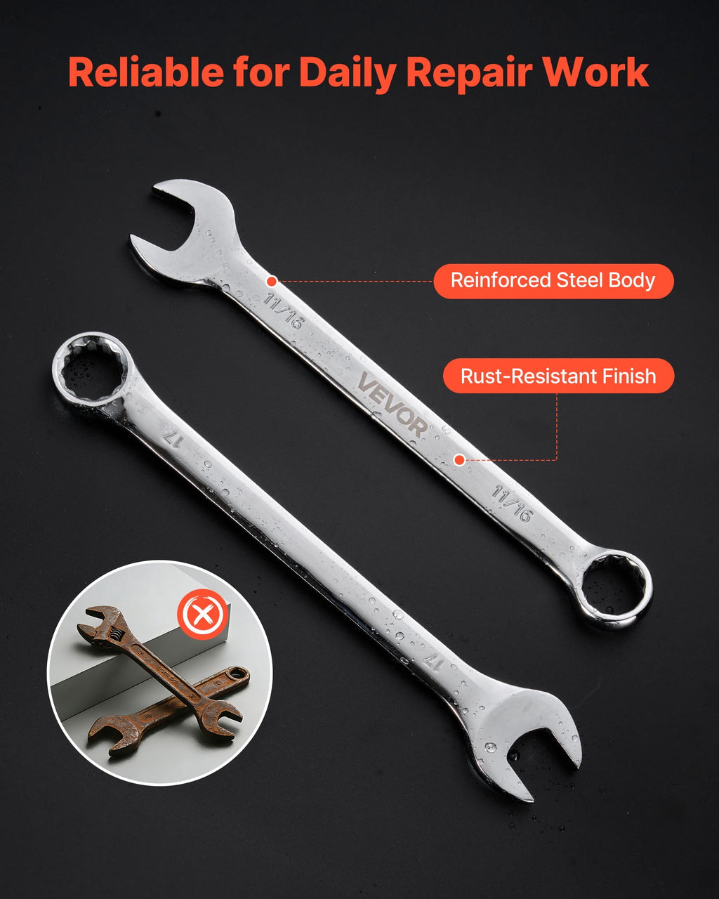 Combination Wrench Set, 42-Piece SAE and Metric, 12-Point Box End and 15 Angled Open End Combination Wrenches with Ro... - Image 5