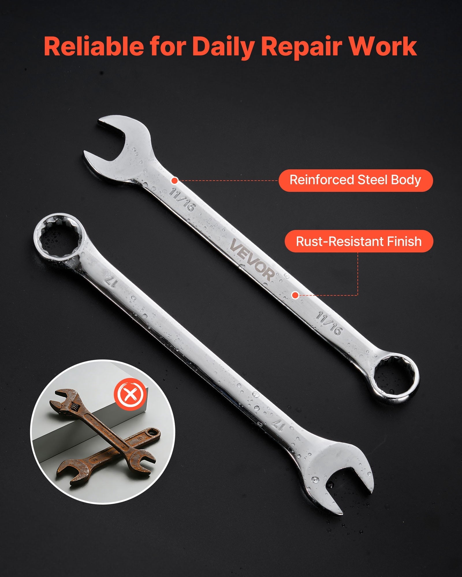 Combination Wrench Set, 42-Piece SAE and Metric, 12-Point Box End and 15 Angled Open End Combination Wrenches with Ro... - Image 5