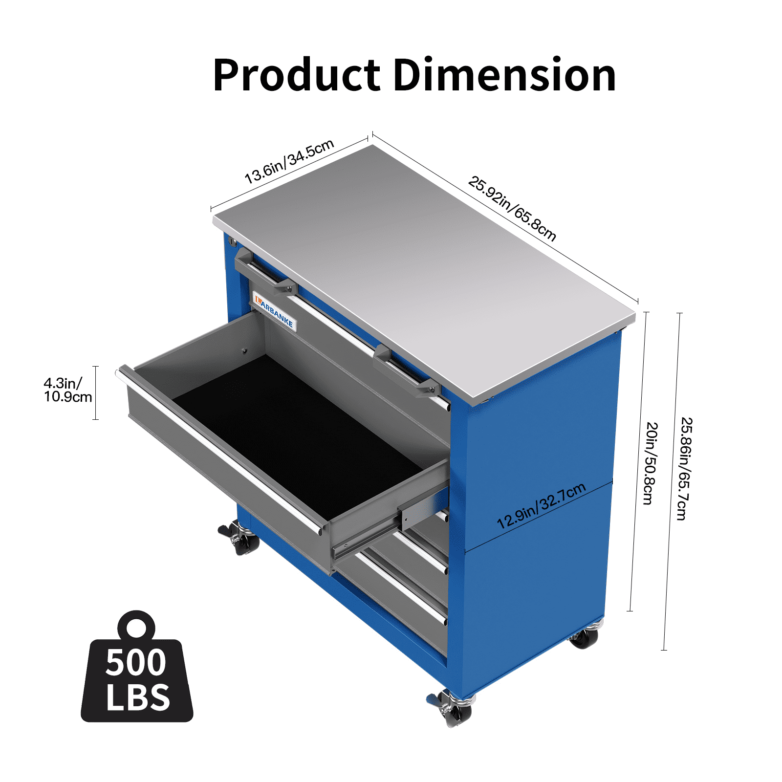 LARBANKE 5 Drawer Rolling Tool Chest, Metal Tool Cabinet with Wheels, Drawers with Padding, Can Be Combined - Image 2