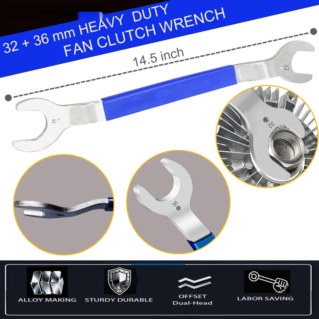Professional Fan Clutch Removal Tool Kit with 32mm & 36mm Wrench Set and Water Pump Pulley Holder for , Ford, GM, Dod... - Image 3