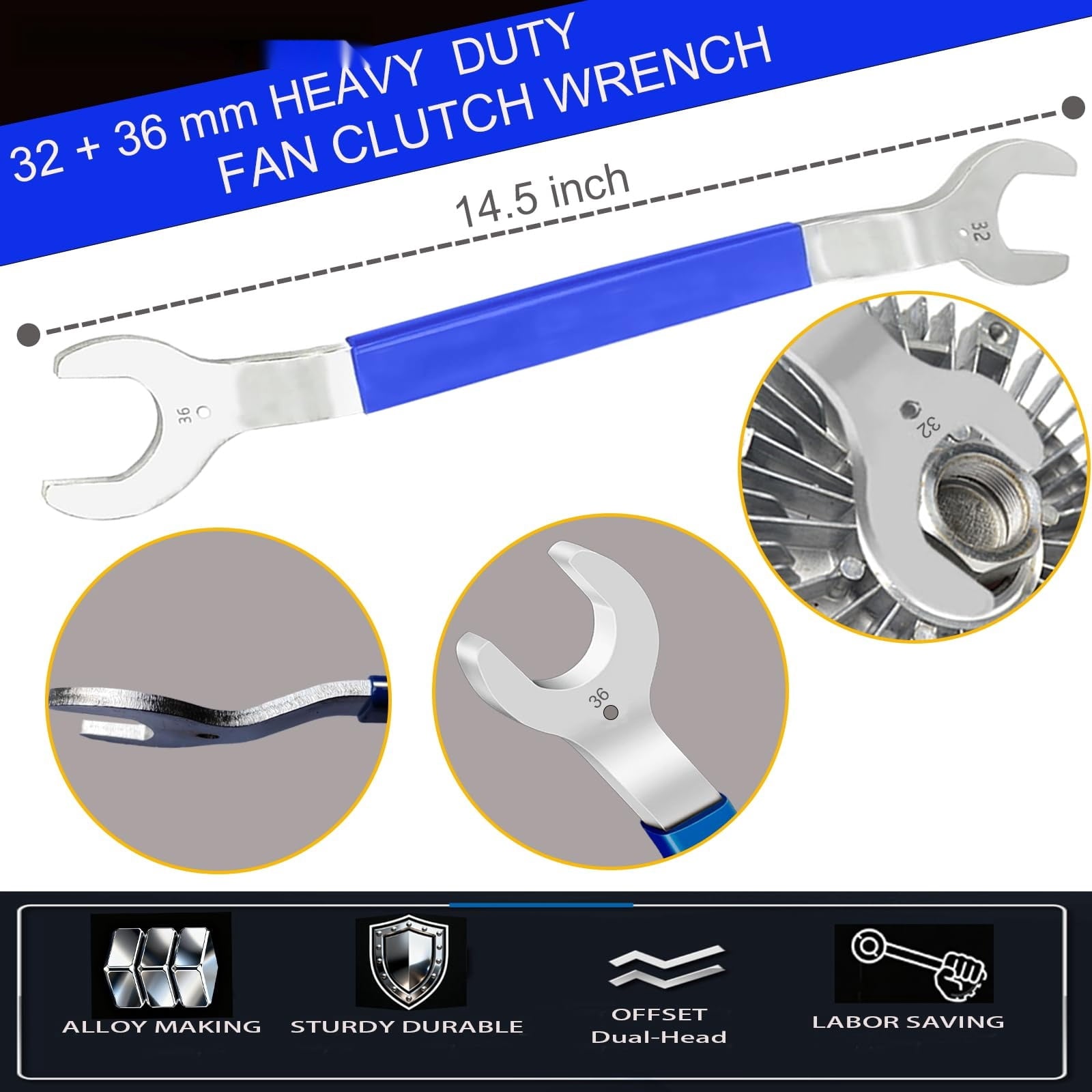 Professional Fan Clutch Removal Tool Kit with 32mm & 36mm Wrench Set and Water Pump Pulley Holder for , Ford, GM, Dod... - Image 3