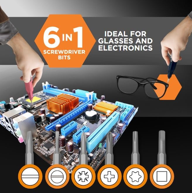 Kelvin Retractor Mini Precision Screwdriver Set, 6 in 1 Upgraded Retract-A-Bit Screwdriver, Multi Screwdriver Tool All in One for Glasses, E - Image 4