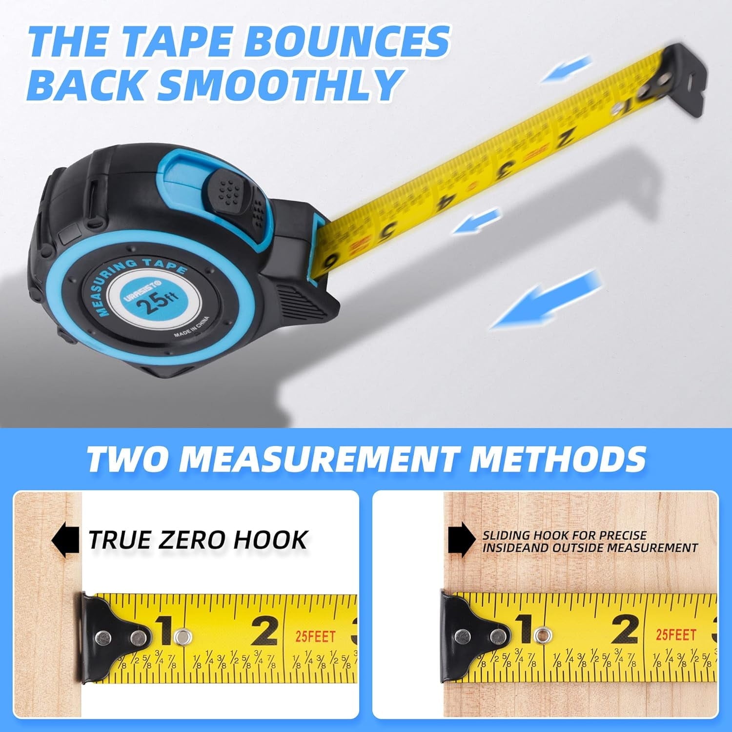 with Fractions 1/8, Retractable Measuring , Easy to Read, Rubber Protective Casing and Shock Absorbent Case for Carpe... - Image 3