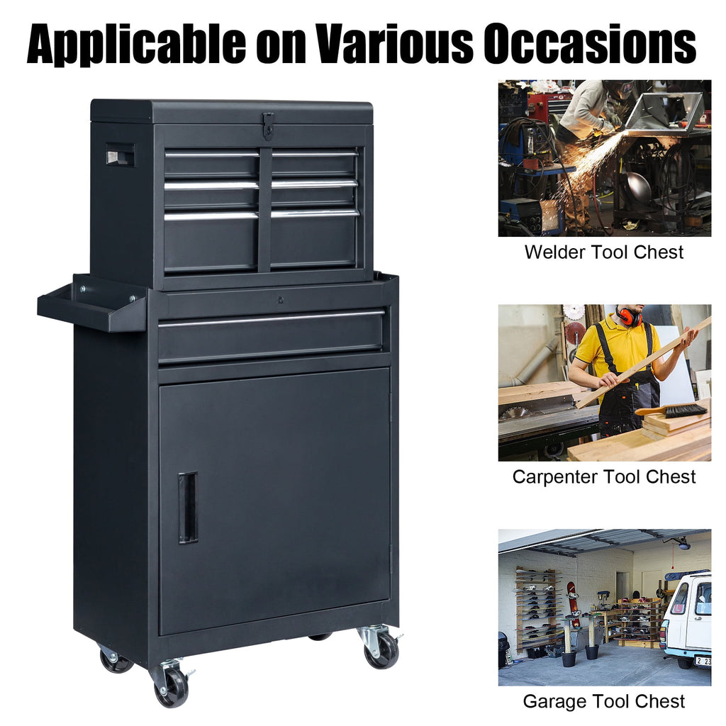 Ktaxon 4-Drawer 2-IN-1 Rolling Tool Chest Storage Cabinet, Mechanic Tool Organizer Box, 23.2" L x 11" W x 40.2" H, Black - Image 5