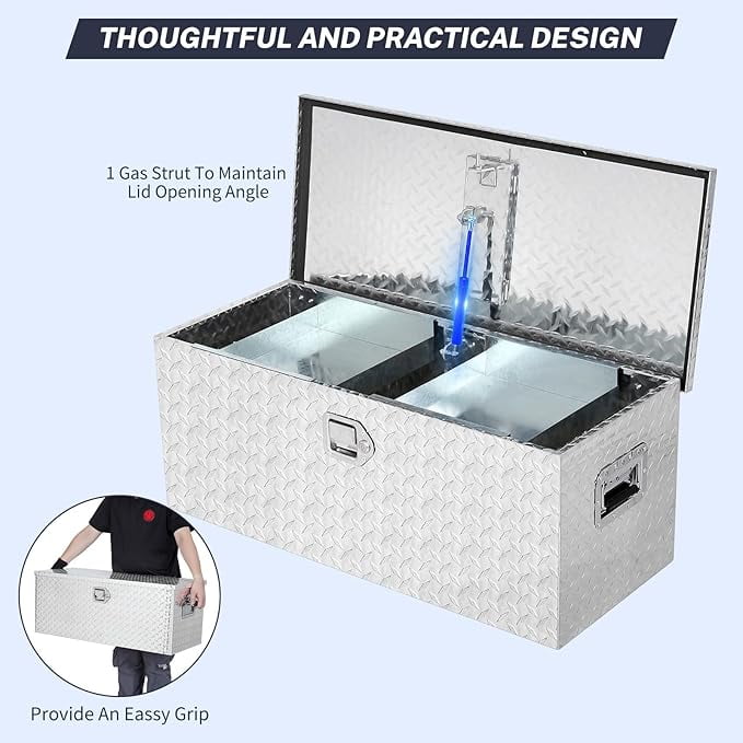 36'' Tool Box, Heavy Duty Aluminum with Sliding Shelf, Diamond Plate ToolBox for Pick Up RV Trailer, Trailer Toolbox ... - Image 2