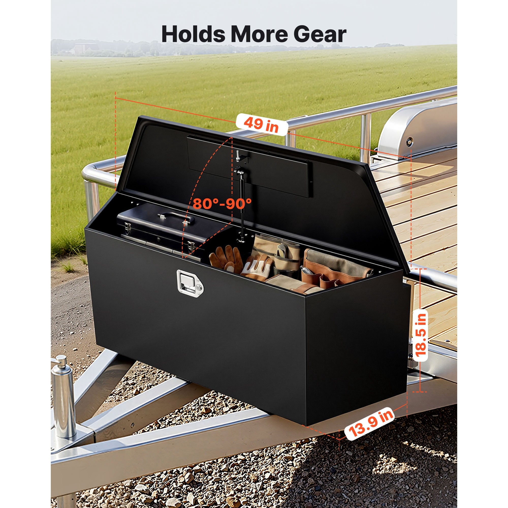 Steel Trailer Tongue Tool Box, 49" x 13.9" x 18.5" Storage Organizer with Lock and Keys, Durable Utility Chest for Tr... - Image 2